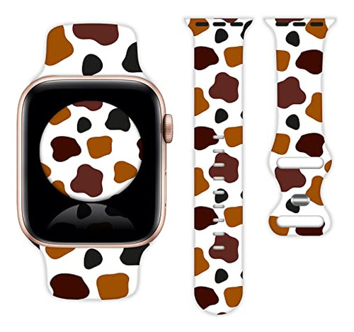 Abstract Brown Cow Print Watch Band Compatible Con Apple Wat