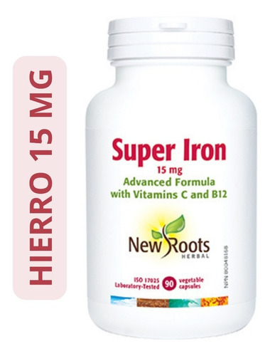 New Roots Super Iron Hierro  15b Mg 90 Cápsulas Sabor Sin Sabor