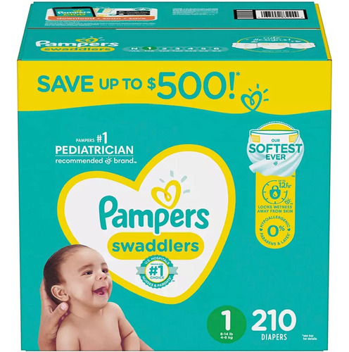 Pampers Swaddlers Pañales Desechables Tamaño 1, 210 Recuento