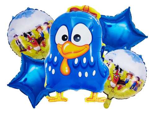 Bouquet Globos Gallina Pintadita Azul Granja Animales