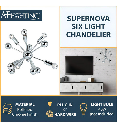 Af Lighting 5693-6h Supernova - Lampara De Araña Seis Luc