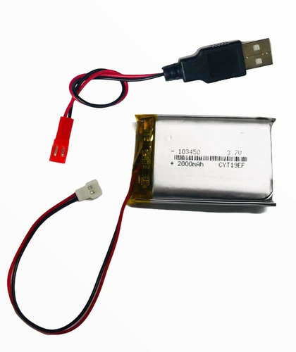 Batería 3.7v 2000mah Litio Lipo Con Conexión Usb Para Cargar