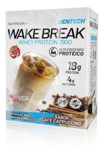 Whey Protein Cafe Cappuccino Wake Break X5 Sobres Gentech