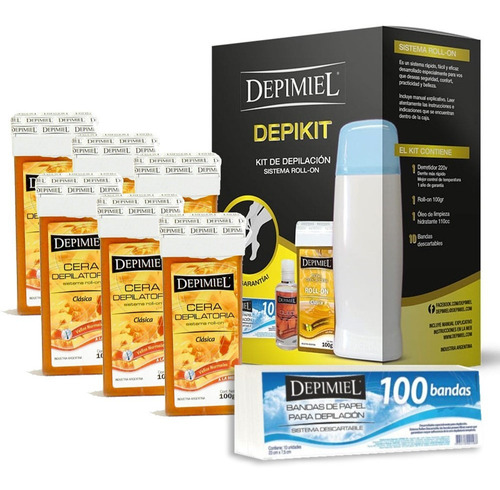 Kit Depilacion Depimiel Depikit+ 6 Cera Roll On+ 100 Bandas 