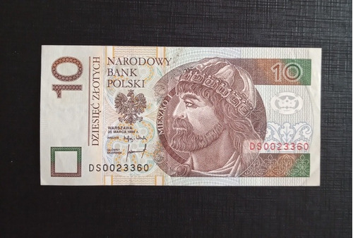 Cédula Polônia 10 Zloty Mieszko I  1994 L8