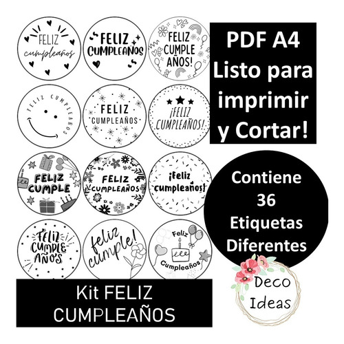 Imagen 4 de 5 de Kit Imprimible 01 Feliz Cumpleaños Tag Etiqueta Emprendedor