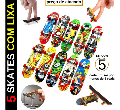 Kit 5 Skate Dedo Fingerboard Profissional C/ Rolamento Metal
