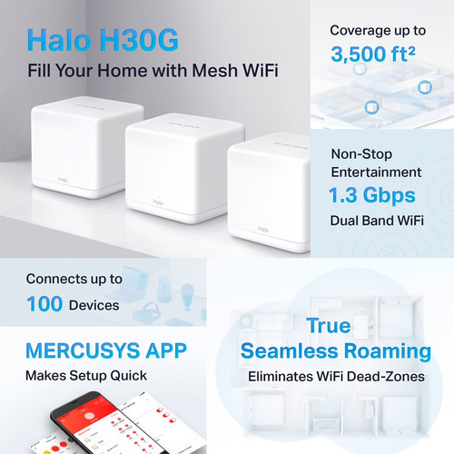 Mercusys Halo H30g (3-pack) Router Mesh Ac1300 Dual Band