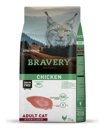 Alimento Para Gatos Adultos Esterilizado Bravery pollo 7 kg