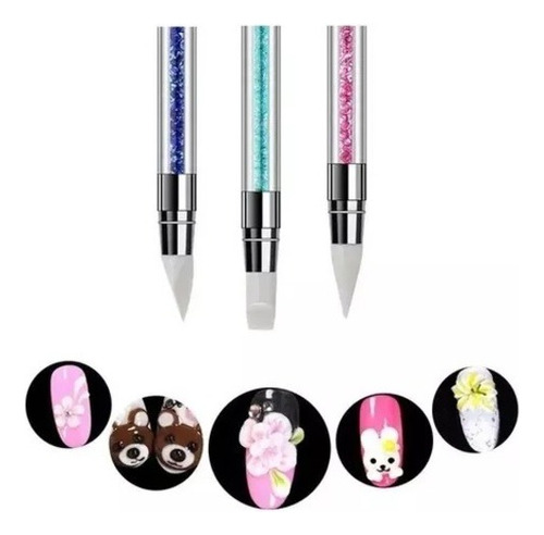 3 Pinceles De Silicona Doble Para Uñas Decoración Manicure