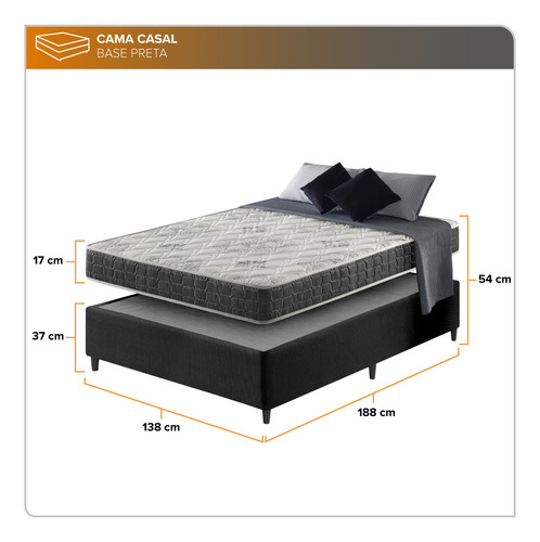 Cama Box Casal Preto + Colchão San Francisco Espuma 138cm