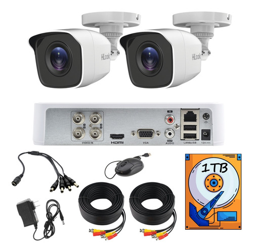 Kit Circuito Cerrado 2 Cámaras Hilook Hd 720p Cctv Disco Duro 1tb