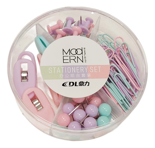 Set Oficina Kit Clips + Chinches Aprieta Papel Dl1247 Pastel