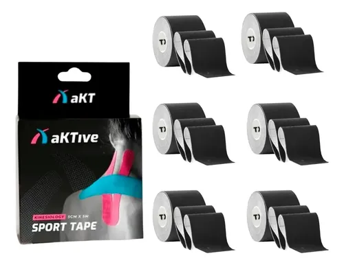 Kit 6 Tape Bandagem Elástica Esporte Fita Kinesio Funcional Cor Preto