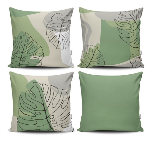 Kit 4 Capas Decorativas Estampadas - Folhas Verdes