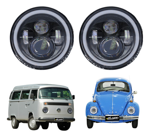 Par 2 Farol Angel Eyes Defender Led Jeep Troller Fusca Komb