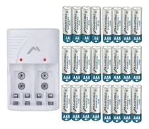 Comprar Cargador Con 24 Baterías Recargables 20 Aaa Y 4 Aa Mitzu Cargador De Pilas Recargables Con Protección De Calentamiento Clavija Retráctil Plástico Abs