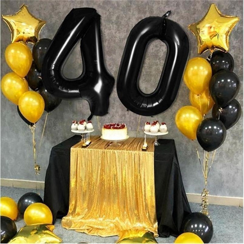 10pz Globo Metálico De Numero Negro 40 Pulgadas Negro
