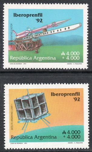 Argentina 2 Sellos Mint Iberoprenfil = Misil Castor 1991 