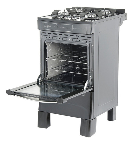 Cocina Tem Luna Glass 4h A Gas/eléctrica 4 Hornallas  Negra 127v/220v Puerta Con Visor 48.1l