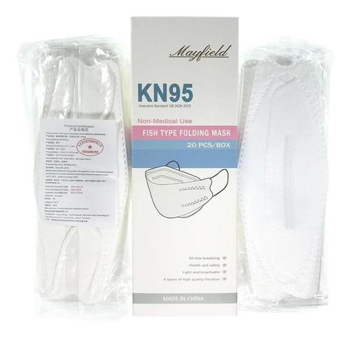Imagen 2 de 9 de Cubrebocas Kn95 Fish Type Mask 4 Capas Filtracion 95% 20pzs