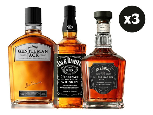 Imagen 1 de 5 de Pack 3x Whisky Jack Daniels 7 - Gentleman - Single Barrel