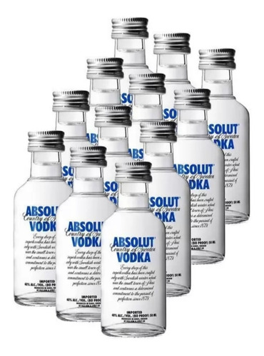 Vodka Absolut Destilada Caixa Com 12 Unidades De 50ml Cada