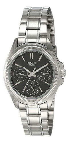 Reloj Casio Acero De Mujer Modelo Ltp-2088d-1a Color de la malla Plateado Color del bisel Plateado Color del fondo Negro