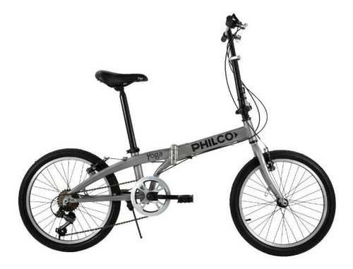 Bicicleta plegable Philco Yoga R20 6v frenos v-brakes cambio Shimano Tourney TX30-6R color plata con pie de apoyo  