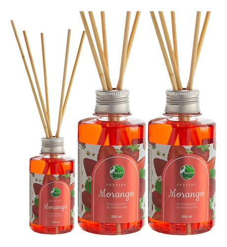 Kit 03 Aromatizador Ambiente Morango Pantanal Aromas 200ml