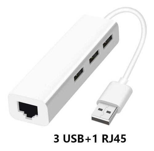 Adaptador De Red Rj-45 Tipo Hub 1 A 3 Puertos Usb 2.0