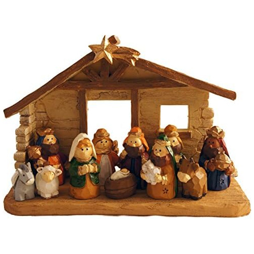 Escena De Natividad De Navidad Rústica Miniatura De 6 ...