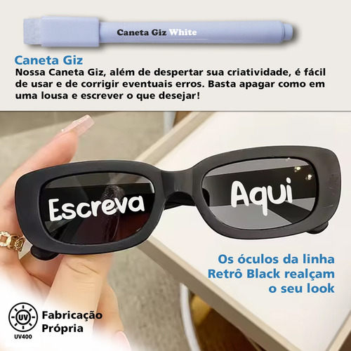 Kit 2 Óculos De Sol Retrô Preto + 1 Caneta Giz Festa Balada