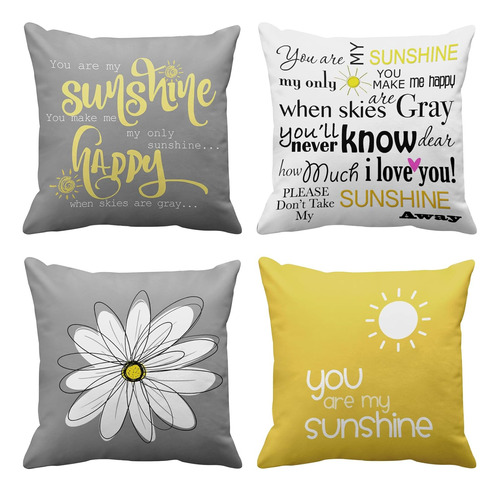 Juego De 4 Fundas De Almohada You Are My Sunshine Amari...