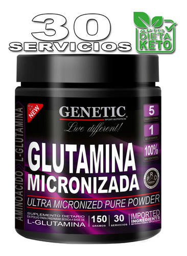 N1 Glutamina Micronizada Genetic Recuperación Fuerza Energía