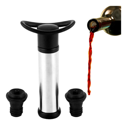 Kit Bomba Vácuo Garrafa Vinho Inox + 2 Tampas Silicone Vacu