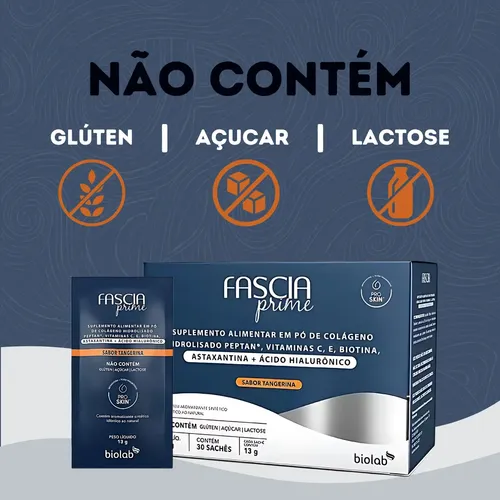 Fascia Prime Colágeno Em Pó Sabor Tangerina Biolab - 30 Sach