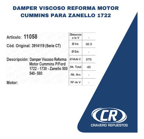 Damper Viscoso Reforma Motor Cummins Para Ford 1722