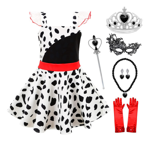 Akokvlar Girl Cruella Polka Dots Dress Set Disfraz De Fiesta