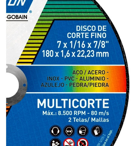 Disco Corte Fino Multicorte 180x1.6x22.23 Norton 66252846281 Cor Azul