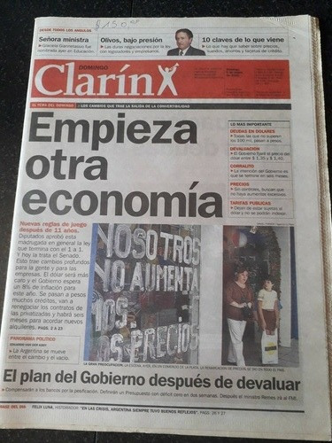 Diario Clarín 6/1 2002 Crisis 2001 Convertibilidad Económia 