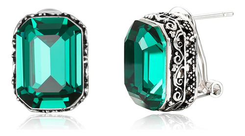 Ever Faith Gorgeous Emerald Cut Halo Green Rhinestone Bridal
