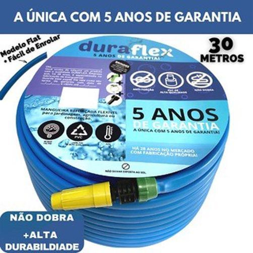Mangueira 30 Metros Azul Chata Super Flexível - Kit Completo