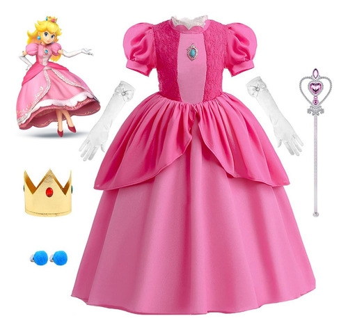 Vestido De Princess Peach Disfraz De Cosplay Para Niñas