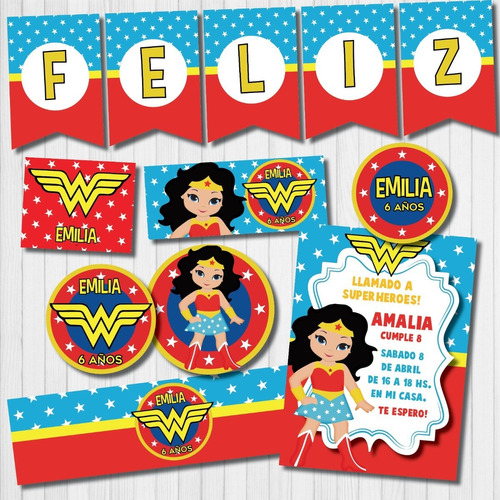 Kit Imprimible Personalizado Mujer Maravilla Candy Deco Invi