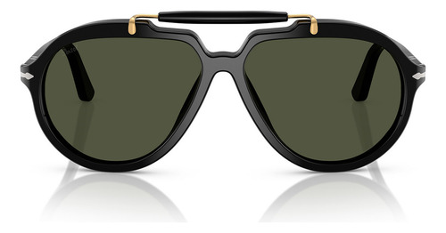 Persol Senna Series PO0202s 95/31-57, color negro, marco negro, varilla y lente verde