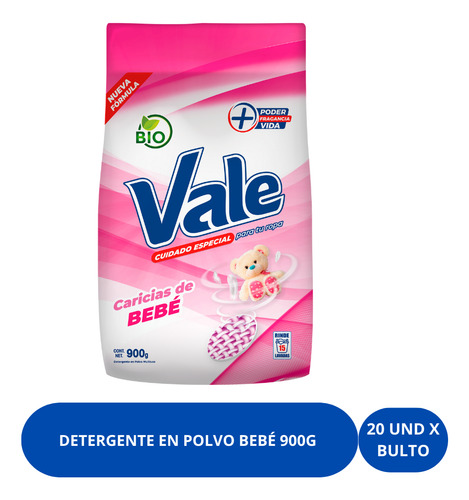 Detergente En Polvo Vale Bebe Bulto De 20 Unid 900 Gr C/u