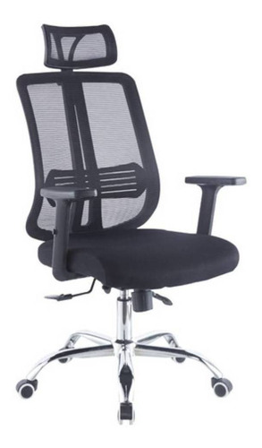 Imagen 2 de 3 de Silla de escritorio Begônia PL500384 ergonómica negra con tapizado de cuero sintético y mesh