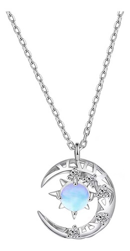 Wteniy Collar De Estrella De Luna De Plata De Ley 925 Con Di