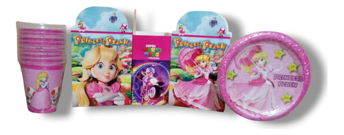 Princesa Peach Cajas + Vasos + Platos Art De Fiesta 50 Niños
